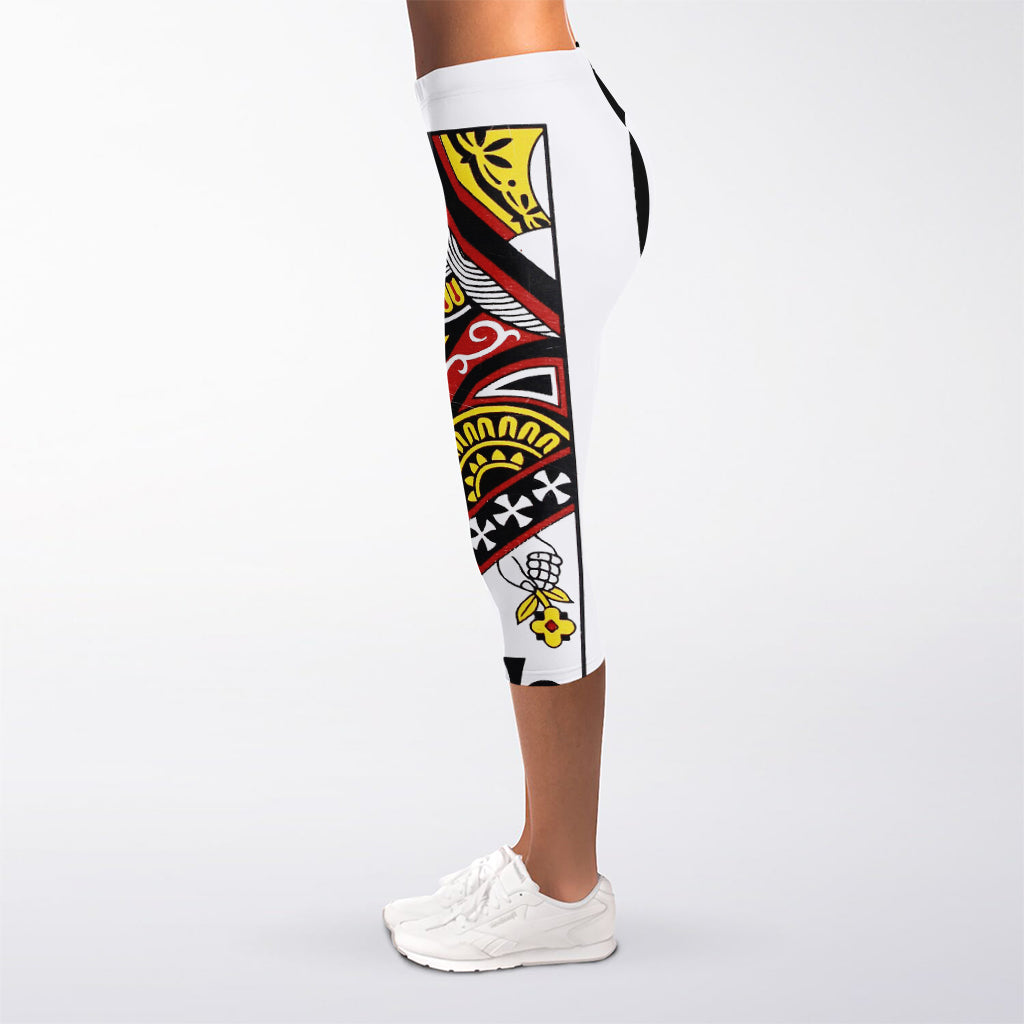 Queen Of Clubs Playing Card Print Women's Capri Leggings