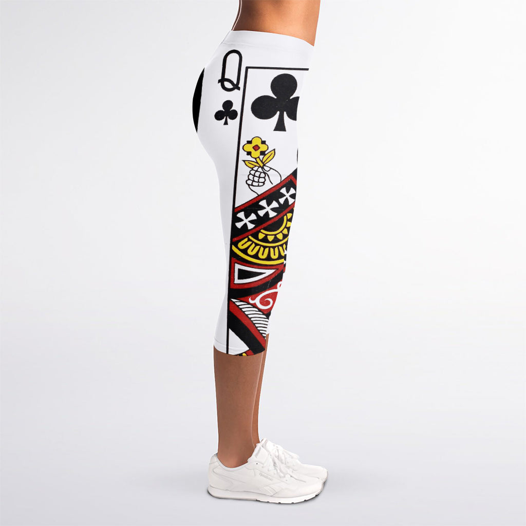 Queen Of Clubs Playing Card Print Women's Capri Leggings