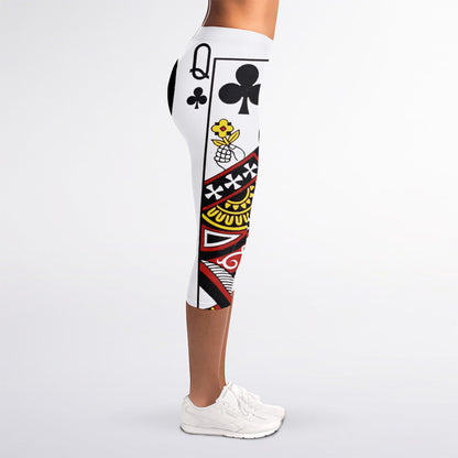 Queen Of Clubs Playing Card Print Women's Capri Leggings