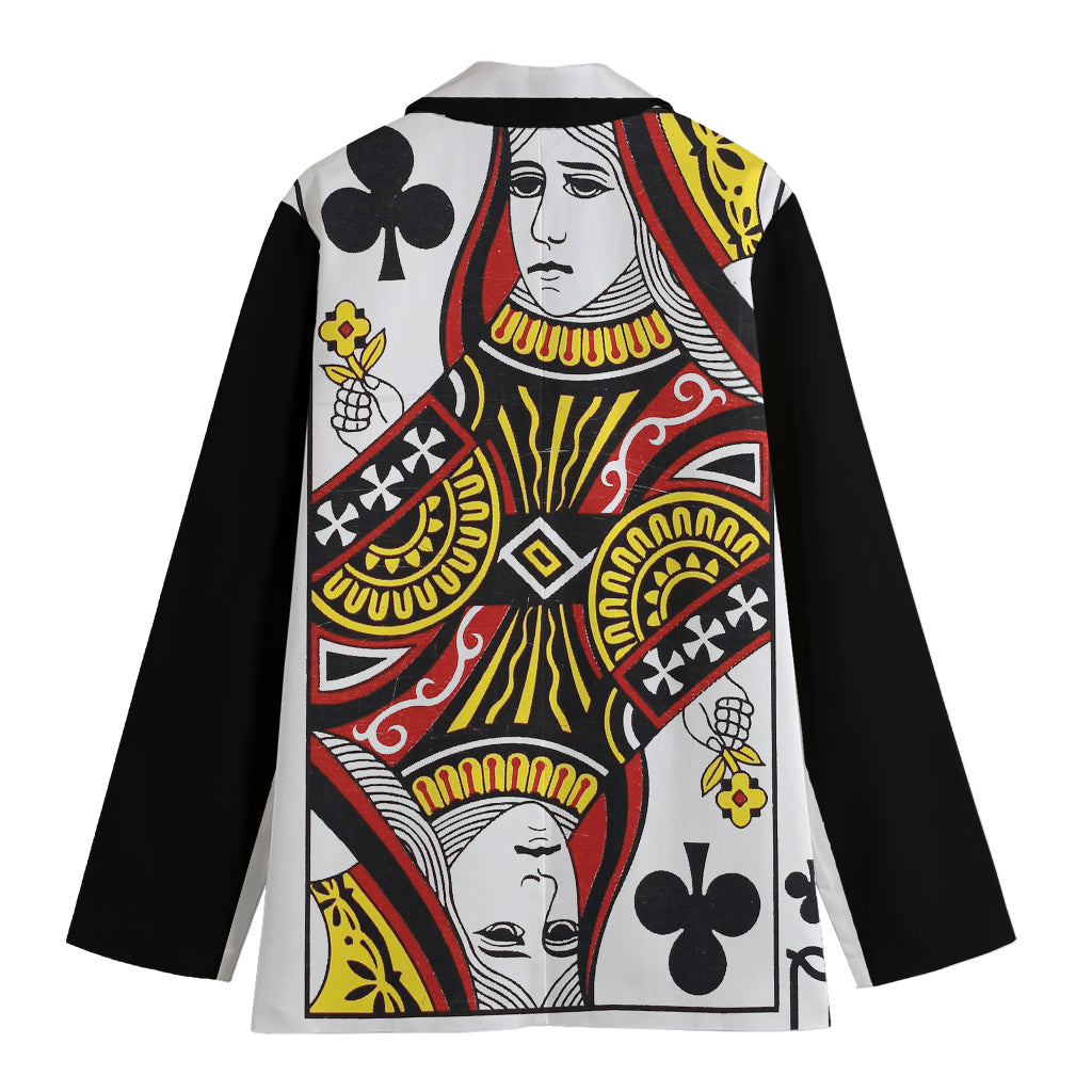 Queen Of Clubs Playing Card Print Women's Cotton Blazer