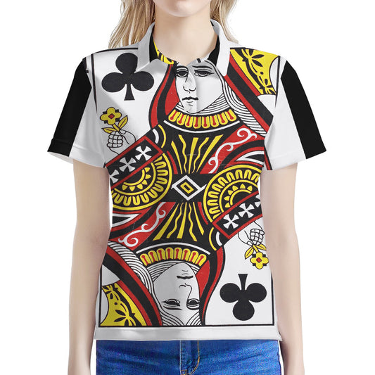 Queen Of Clubs Playing Card Print Women's Polo Shirt