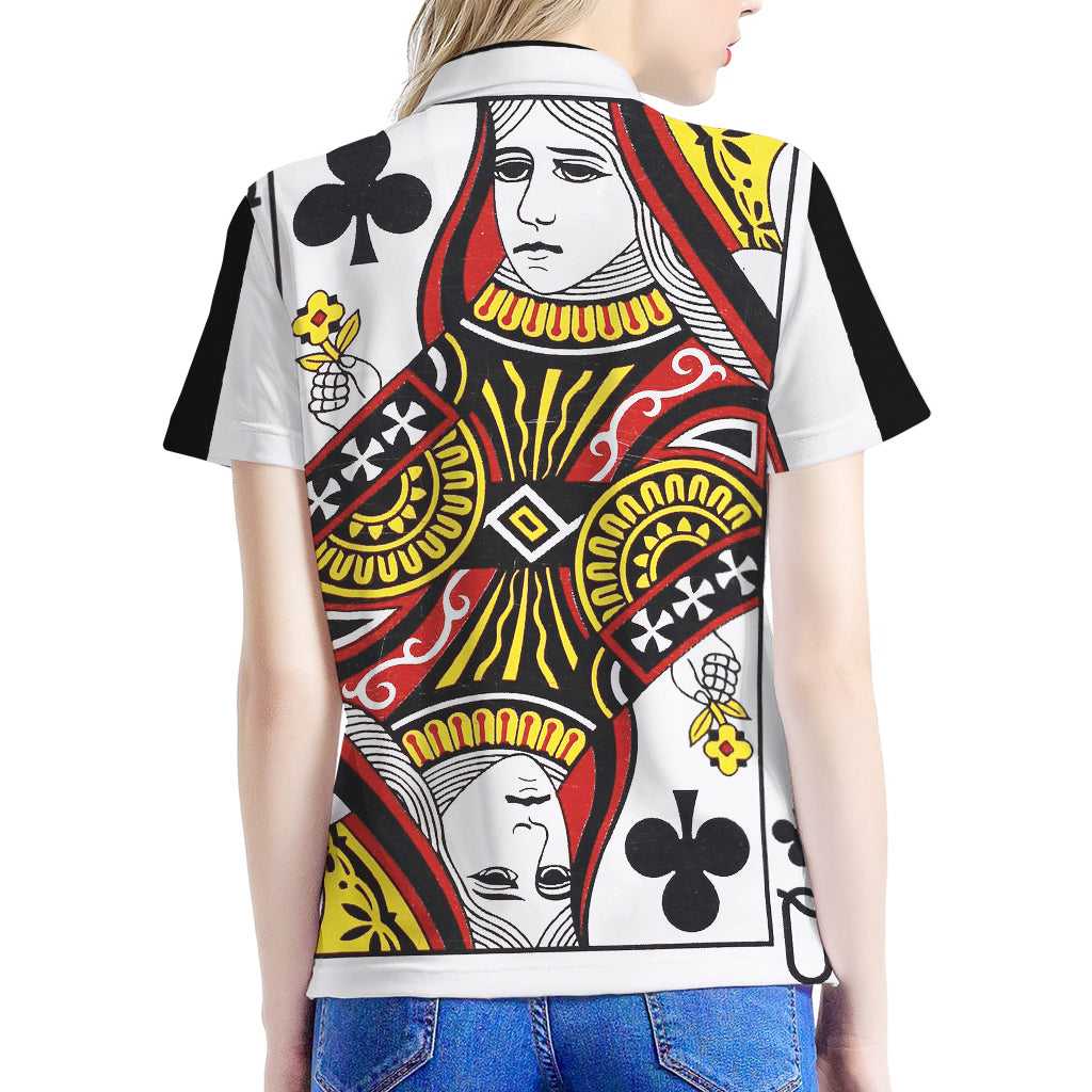 Queen Of Clubs Playing Card Print Women's Polo Shirt