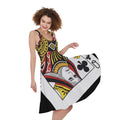 Queen Of Clubs Playing Card Print Sleeveless Knee Length Dress
