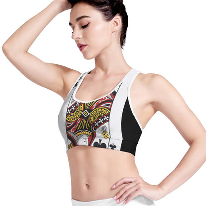 Queen Of Clubs Playing Card Print Women's Sports Bra