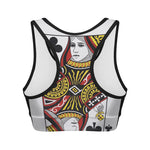 Queen Of Clubs Playing Card Print Women's Sports Bra