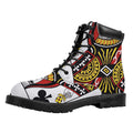 Queen Of Clubs Playing Card Print Padded Collar Lace Up Boots