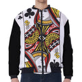 Queen Of Clubs Playing Card Print Zip Sleeve Bomber Jacket