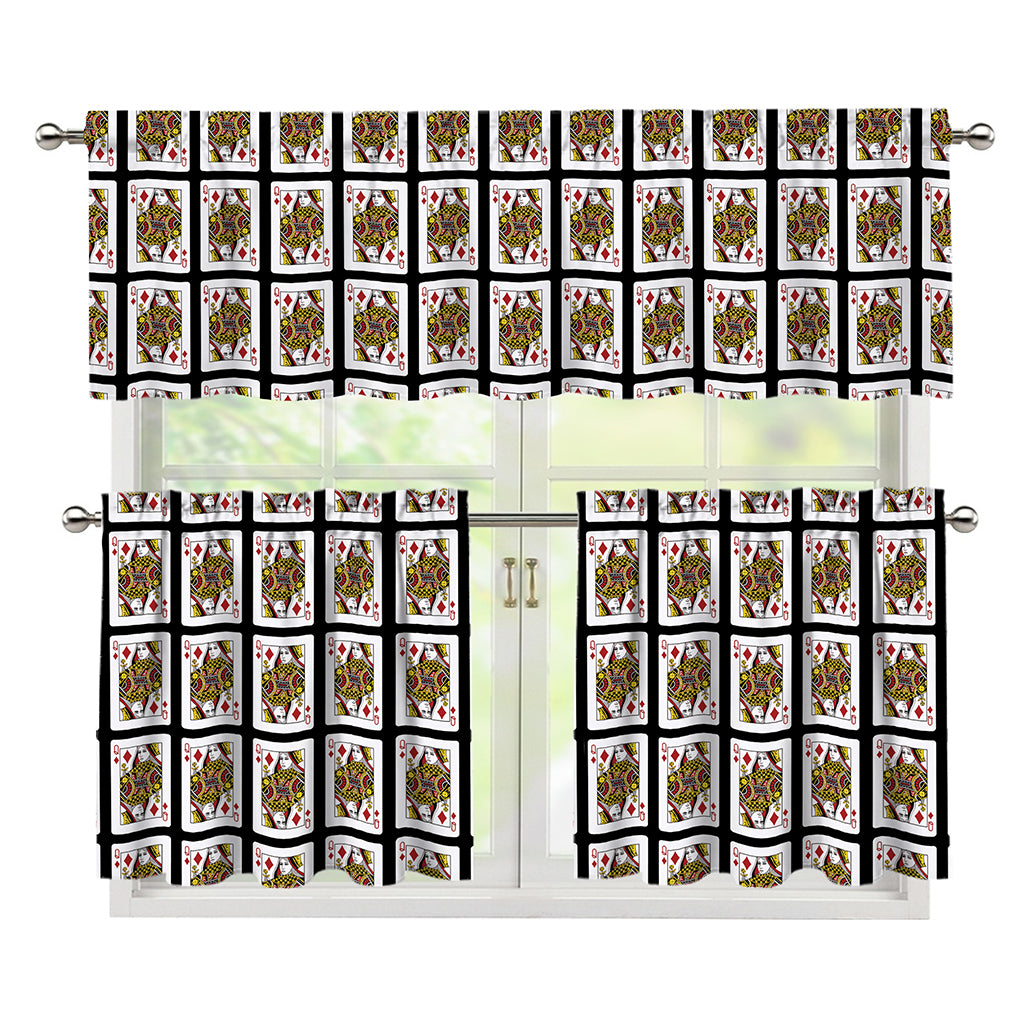 Queen Of Diamonds Pattern Print 3 Piece Kitchen Curtains