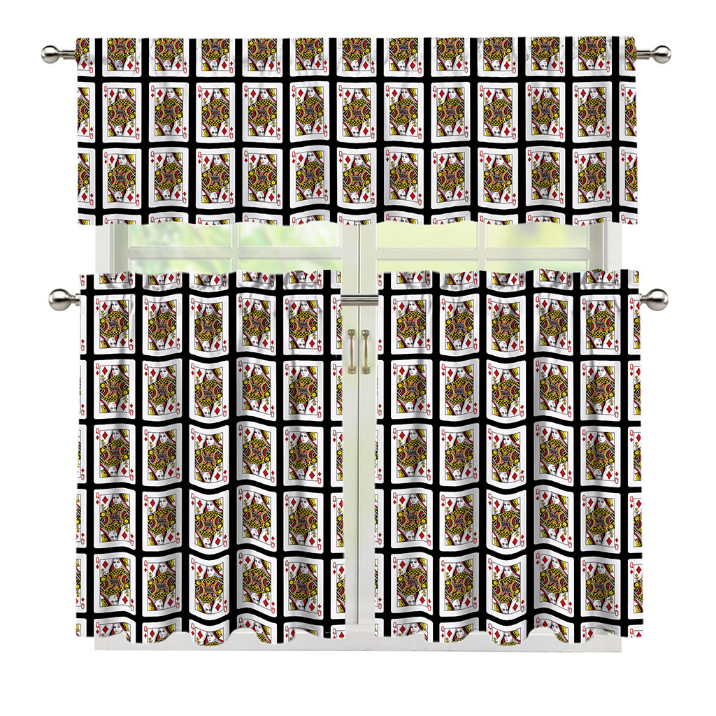 Queen Of Diamonds Pattern Print 3 Piece Kitchen Curtains