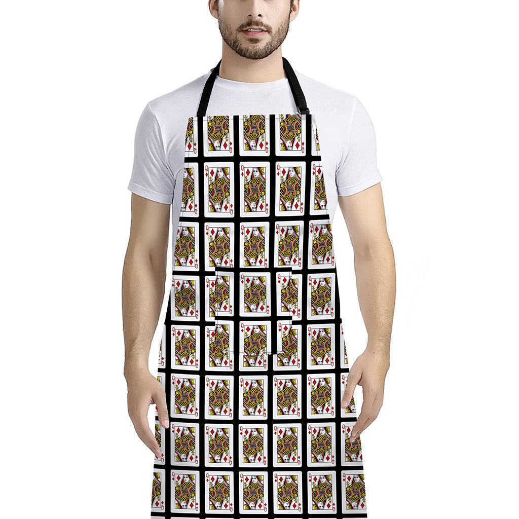 Queen Of Diamonds Pattern Print Bib Apron With Pocket
