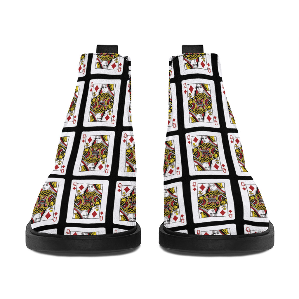 Queen Of Diamonds Pattern Print Flat Ankle Boots