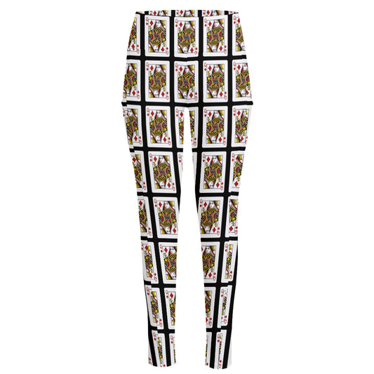 Queen Of Diamonds Pattern Print High-Waisted Pocket Leggings