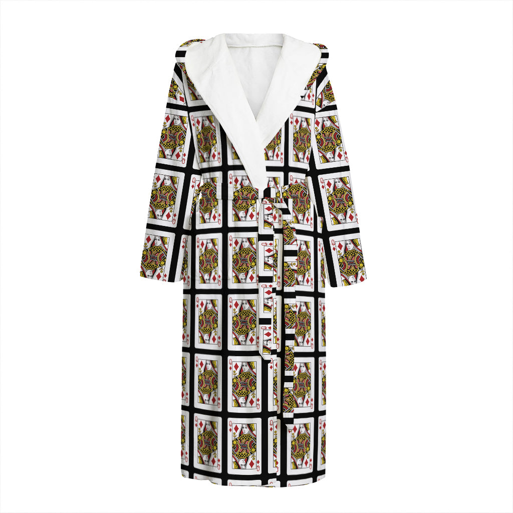 Queen Of Diamonds Pattern Print Hooded Bathrobe
