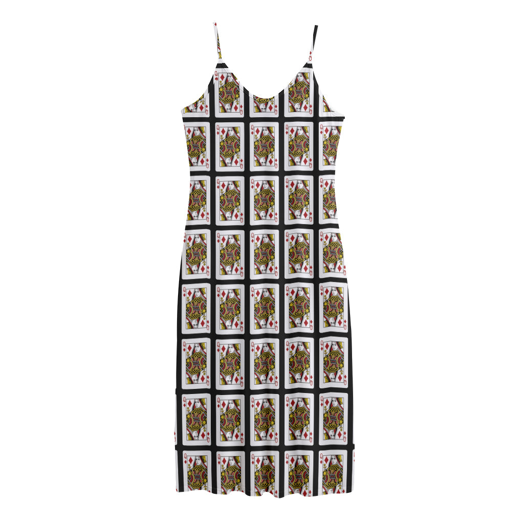 Queen Of Diamonds Pattern Print Jersey Midi Cami Dress