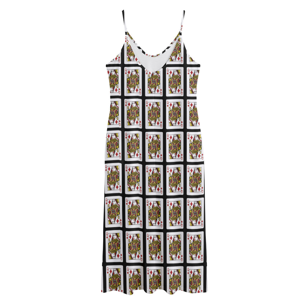 Queen Of Diamonds Pattern Print Jersey Midi Cami Dress