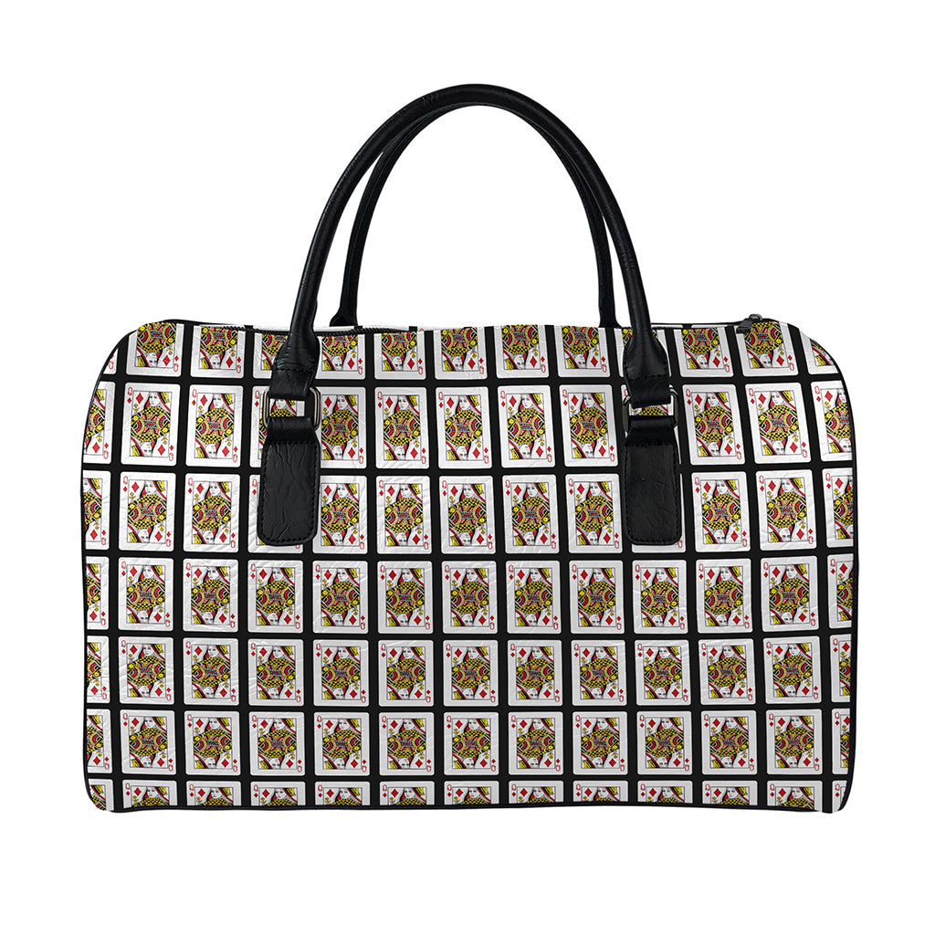 Queen Of Diamonds Pattern Print Leather Duffle Bag