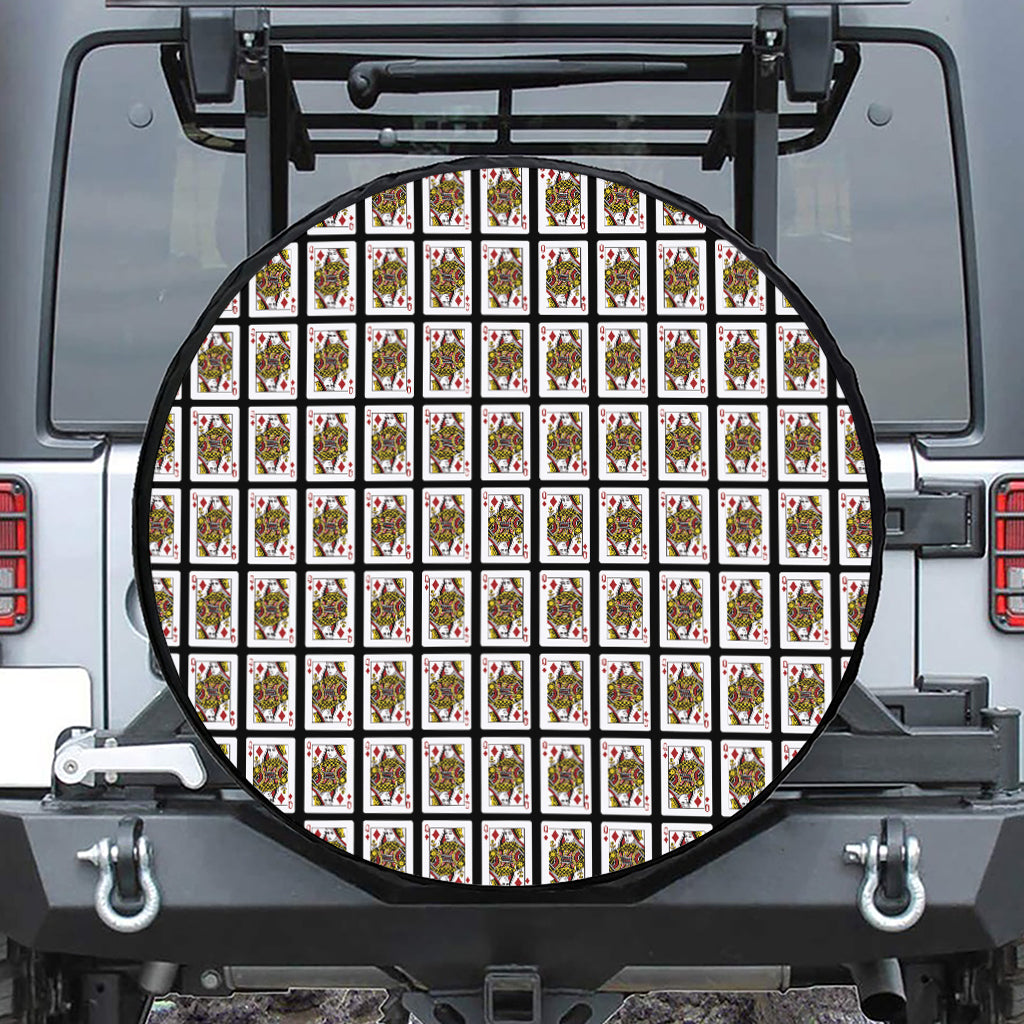 Queen Of Diamonds Pattern Print Leather Spare Tire Cover