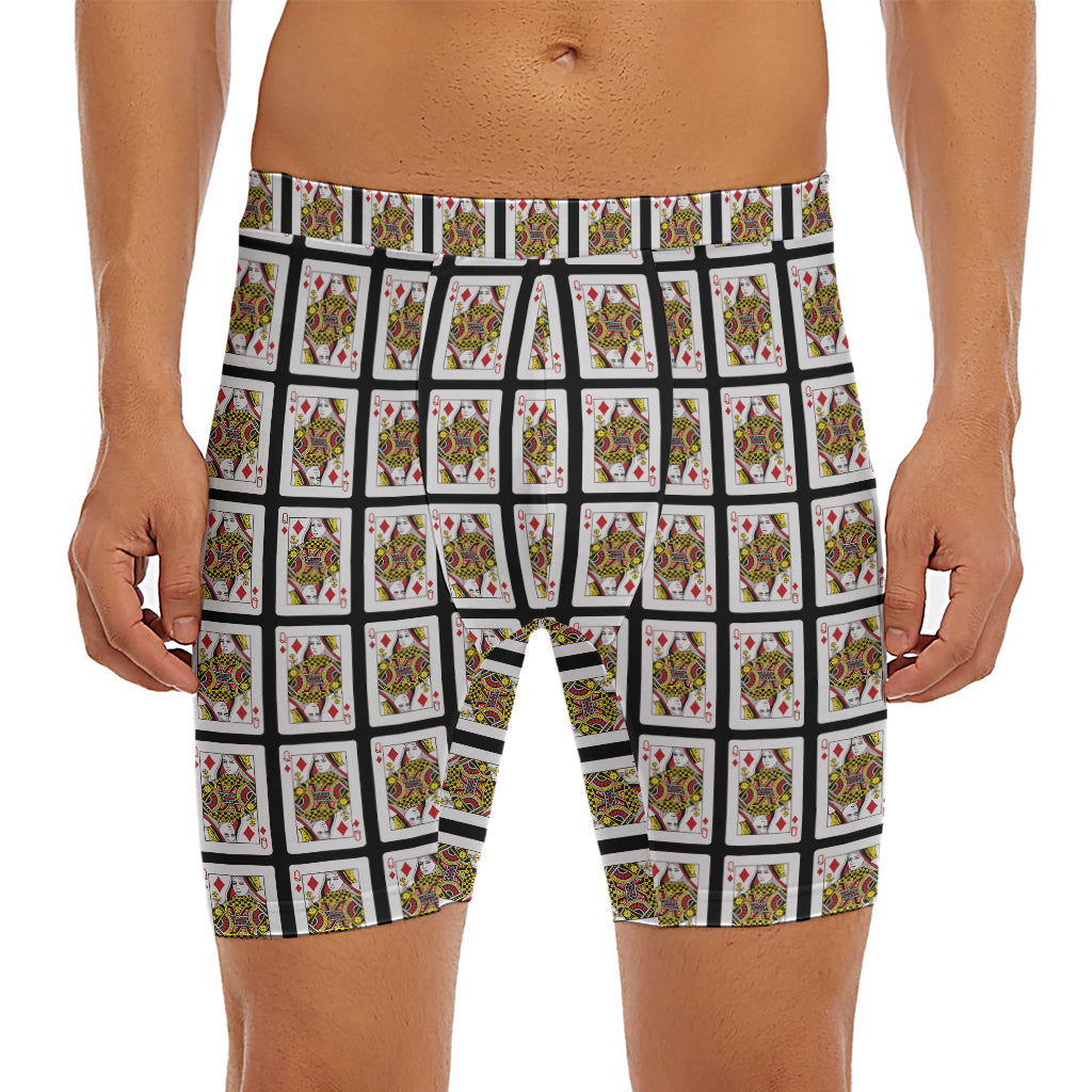 Queen Of Diamonds Pattern Print Men's Long Boxer Briefs