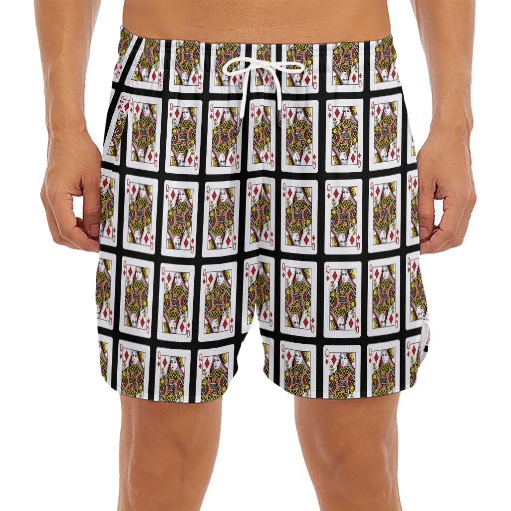 Queen Of Diamonds Pattern Print Men's Split Running Shorts