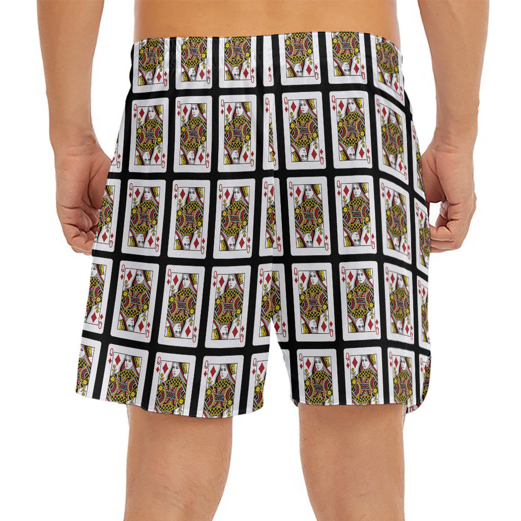 Queen Of Diamonds Pattern Print Men's Split Running Shorts