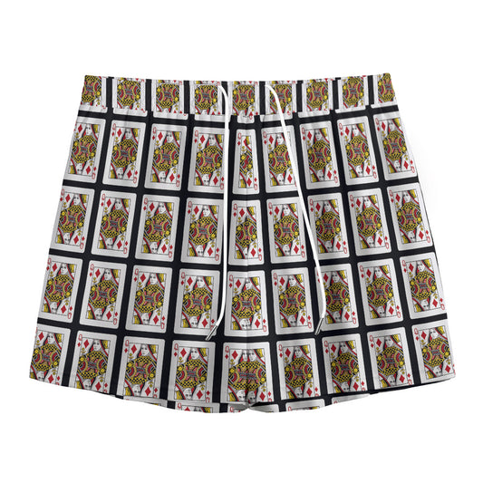 Queen Of Diamonds Pattern Print Mesh Shorts