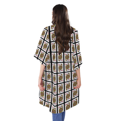 Queen Of Diamonds Pattern Print Open Front Beach Cover Up