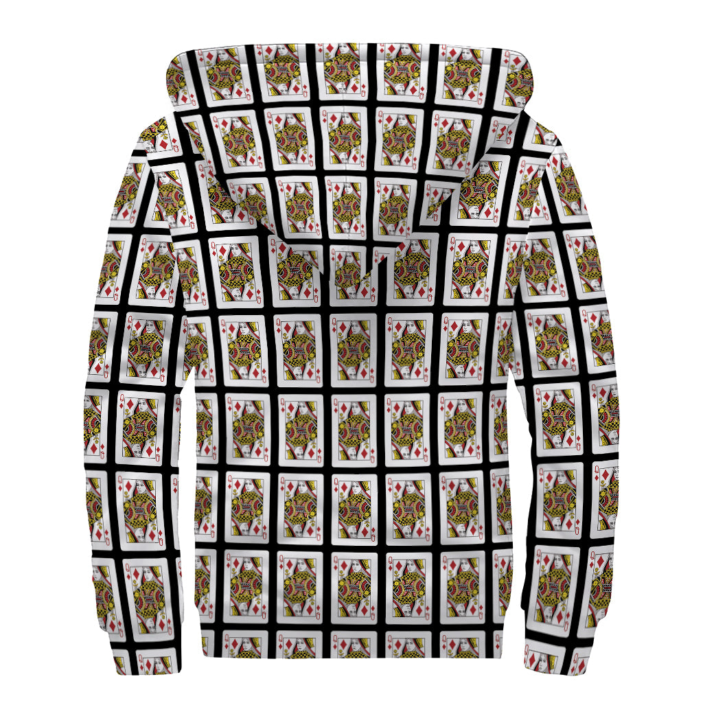 Queen Of Diamonds Pattern Print Sherpa Lined Zip Up Hoodie