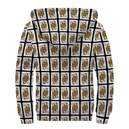 Queen Of Diamonds Pattern Print Sherpa Lined Zip Up Hoodie