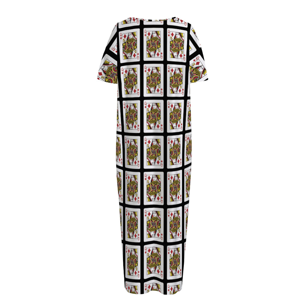 Queen Of Diamonds Pattern Print Short Sleeve Long Nightdress