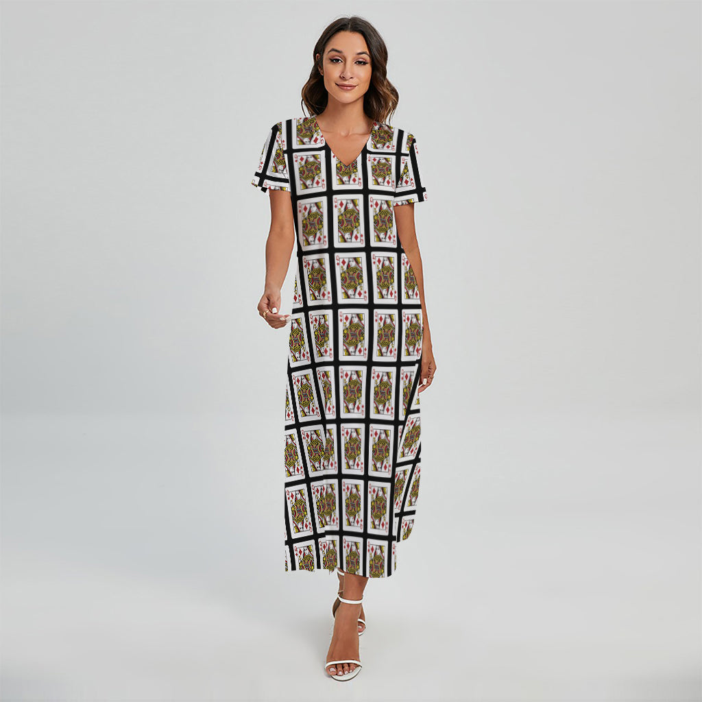 Queen Of Diamonds Pattern Print Short Sleeve Maxi Dress