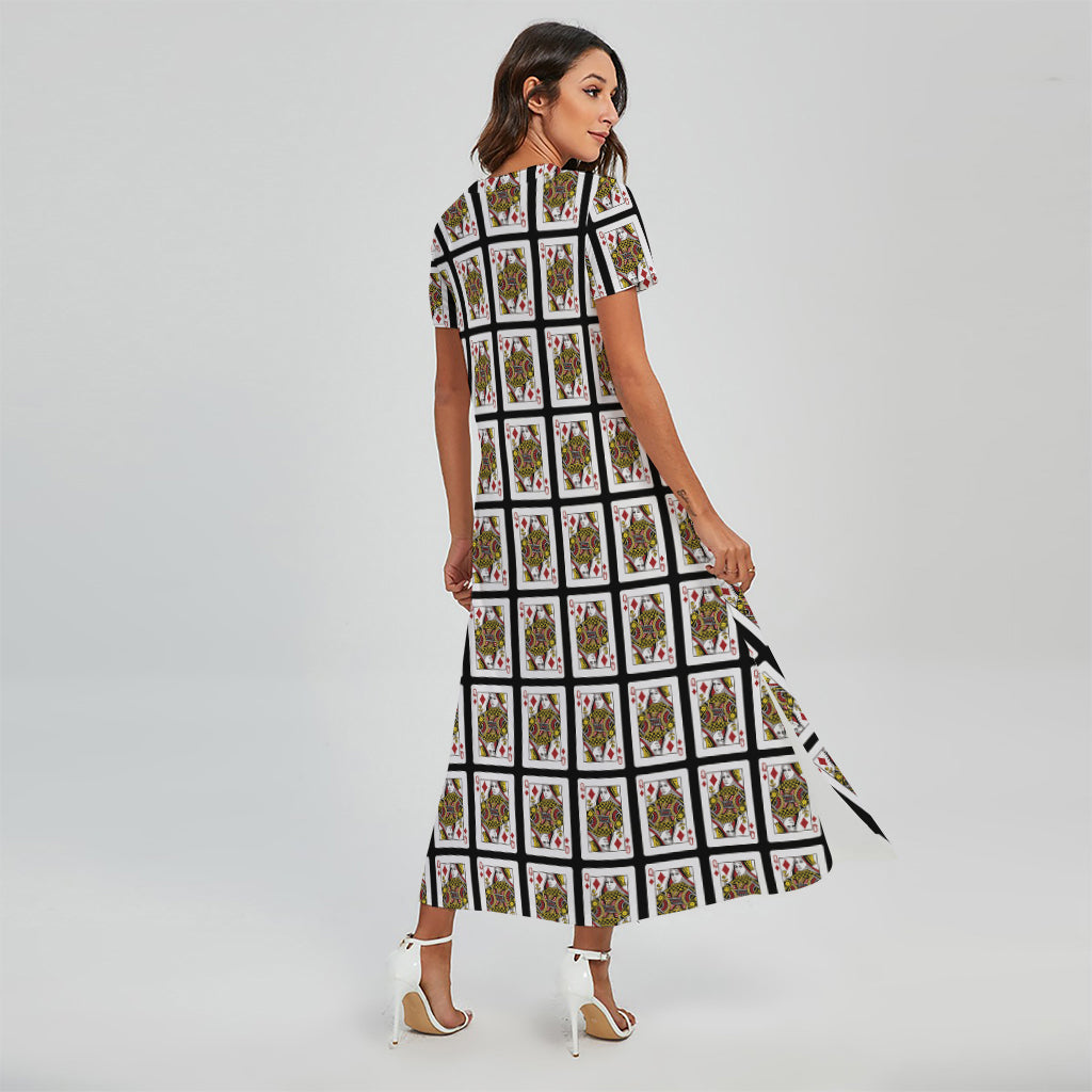Queen Of Diamonds Pattern Print Short Sleeve Maxi Dress