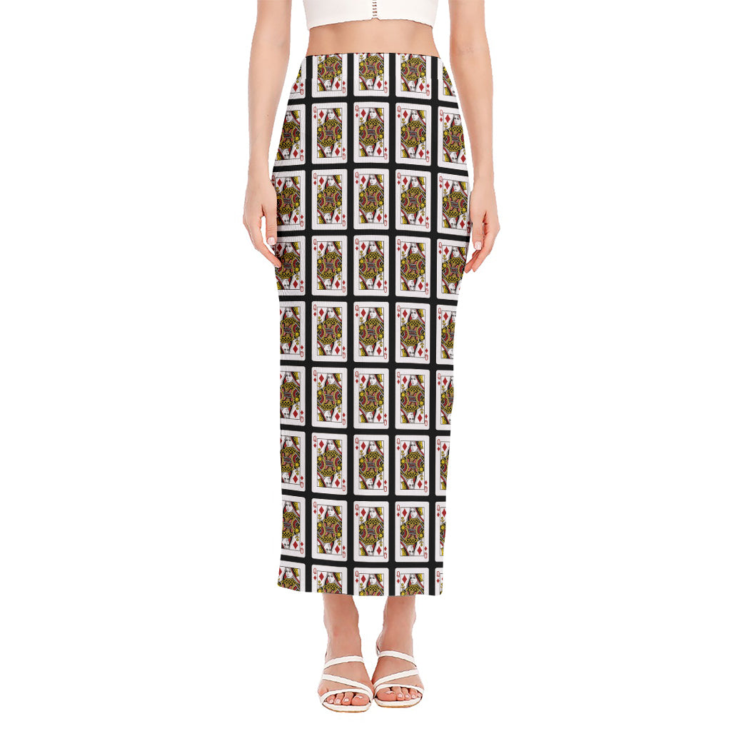 Queen Of Diamonds Pattern Print Side Slit Maxi Skirt