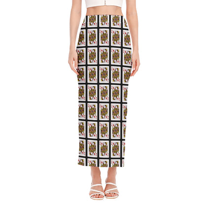 Queen Of Diamonds Pattern Print Side Slit Maxi Skirt