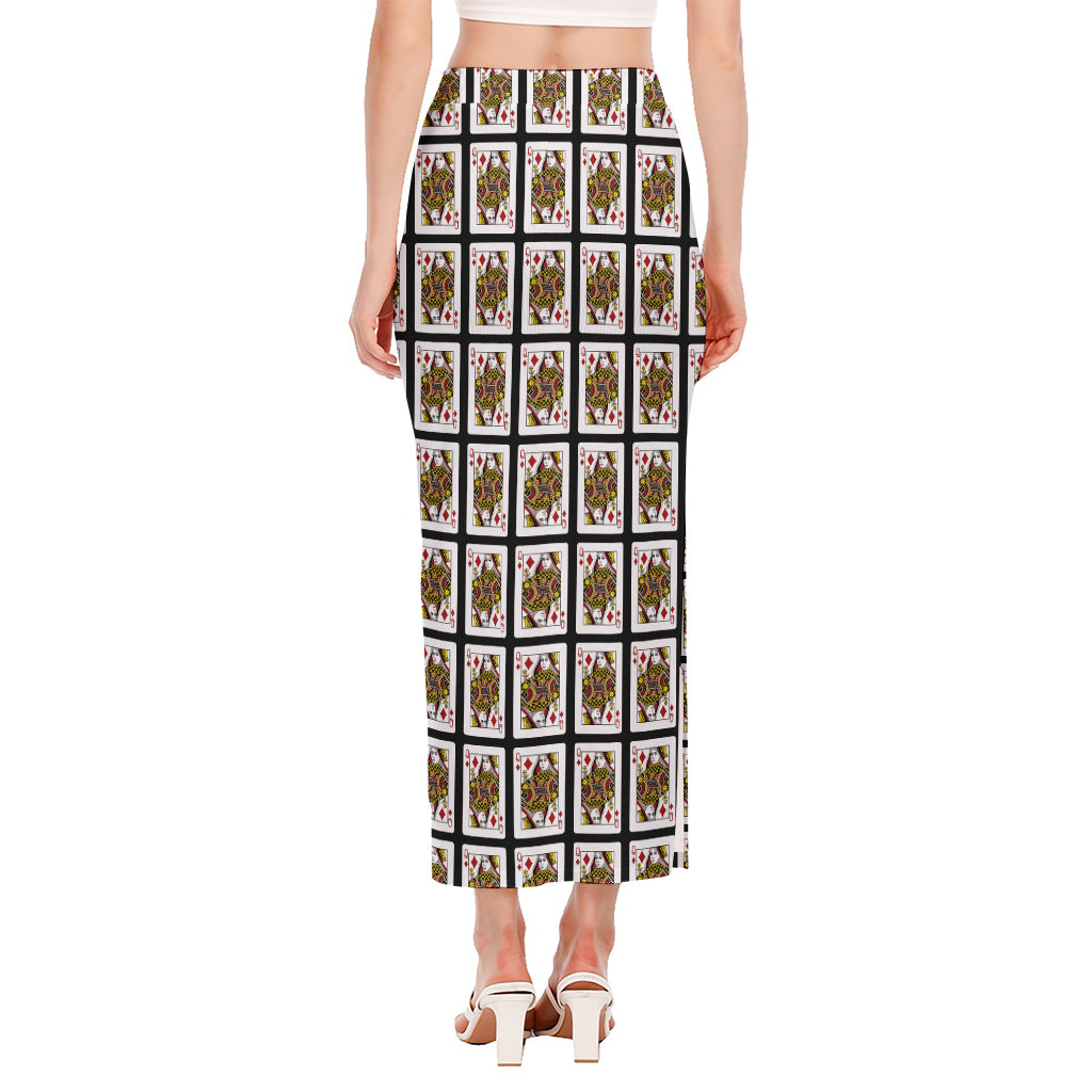 Queen Of Diamonds Pattern Print Side Slit Maxi Skirt