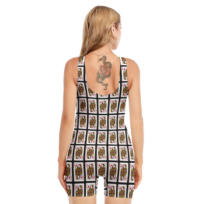 Queen Of Diamonds Pattern Print Sleeveless One Piece Swimsuit