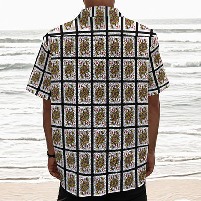 Queen Of Diamonds Pattern Print Textured Short Sleeve Shirt