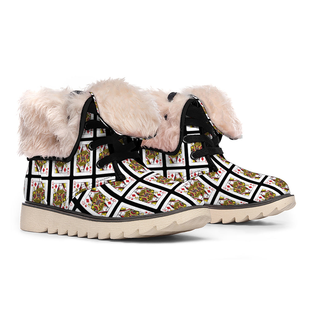 Queen Of Diamonds Pattern Print Winter Boots
