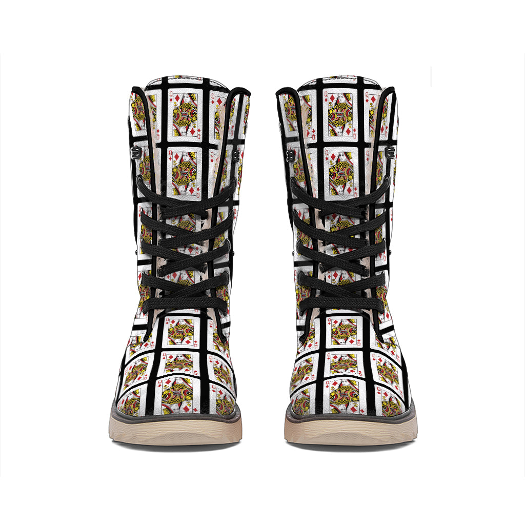 Queen Of Diamonds Pattern Print Winter Boots
