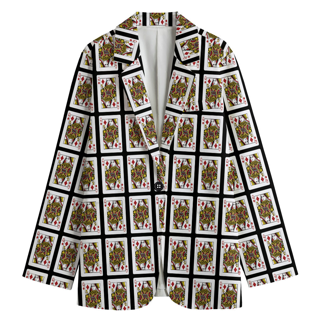 Queen Of Diamonds Pattern Print Women's Cotton Blazer