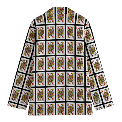 Queen Of Diamonds Pattern Print Women's Cotton Blazer