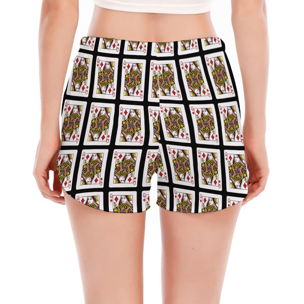 Queen Of Diamonds Pattern Print Women's Split Running Shorts