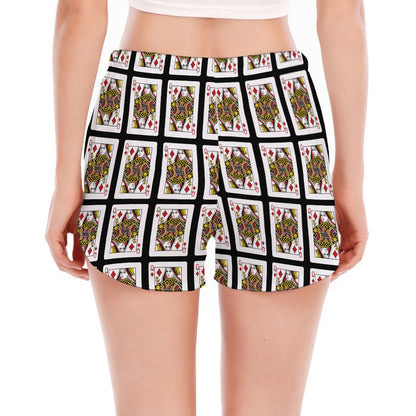 Queen Of Diamonds Pattern Print Women's Split Running Shorts
