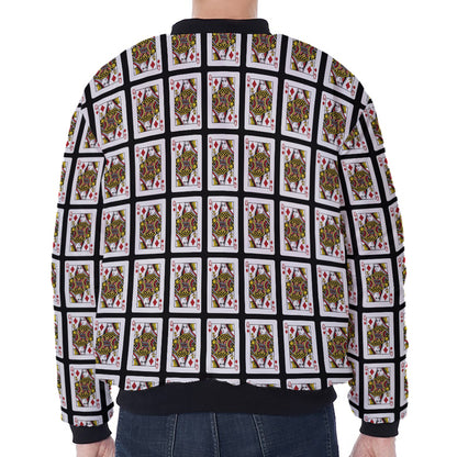 Queen Of Diamonds Pattern Print Zip Sleeve Bomber Jacket