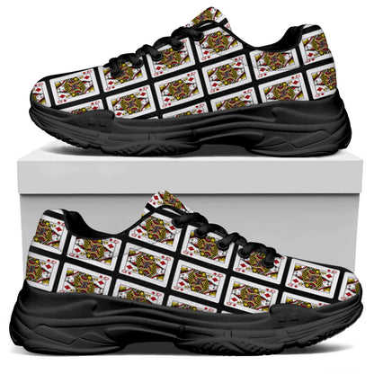 Queen Of Diamonds Playing Card Pattern Print Black Chunky Shoes