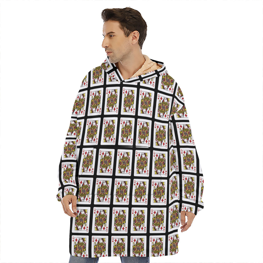 Queen Of Diamonds Playing Card Pattern Print Hoodie Blanket