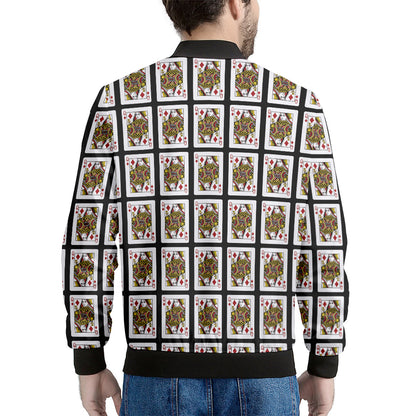 Queen Of Diamonds Playing Card Pattern Print Men's Bomber Jacket