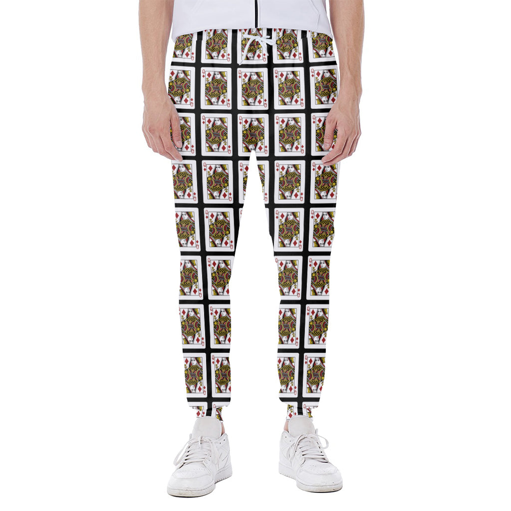 Queen Of Diamonds Playing Card Pattern Print Scuba Joggers