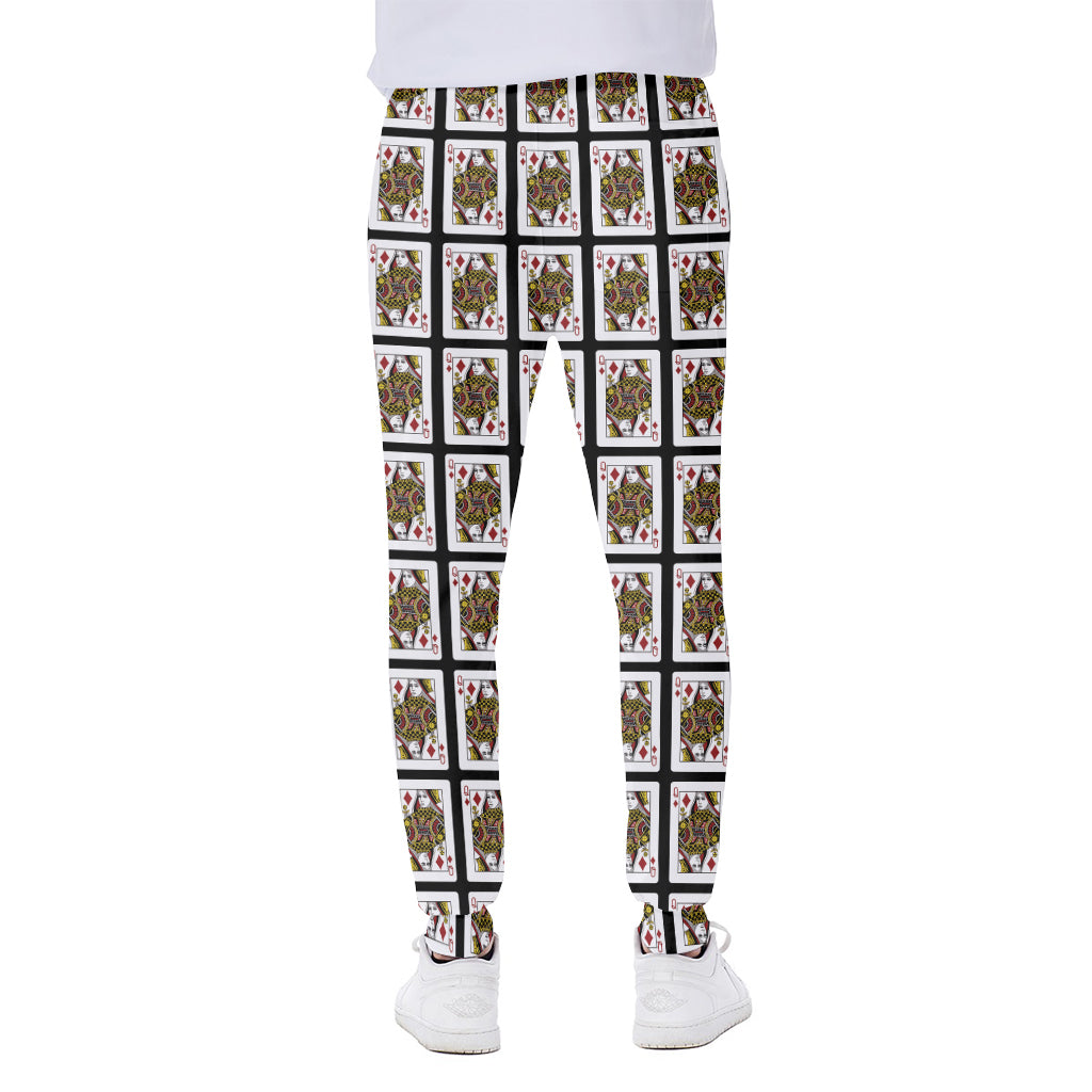 Queen Of Diamonds Playing Card Pattern Print Scuba Joggers