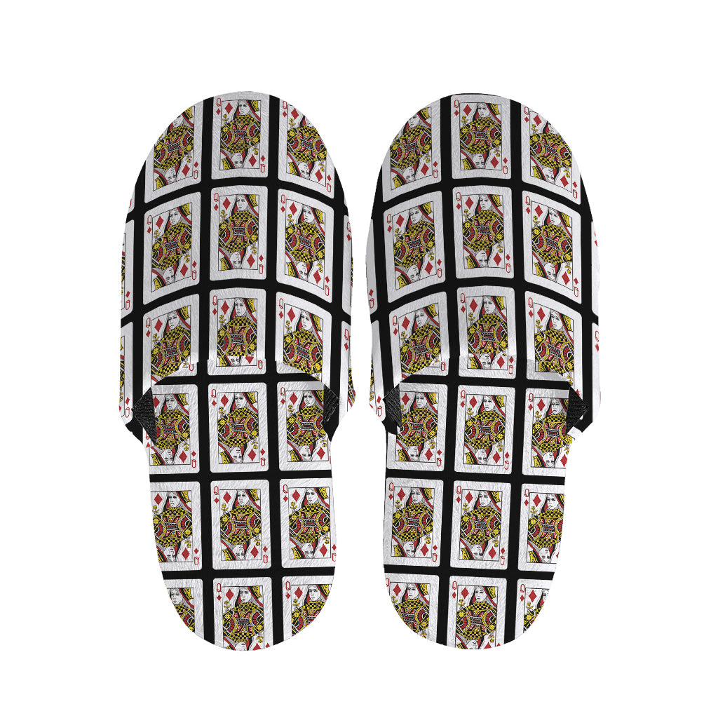 Queen Of Diamonds Playing Card Pattern Print Slippers