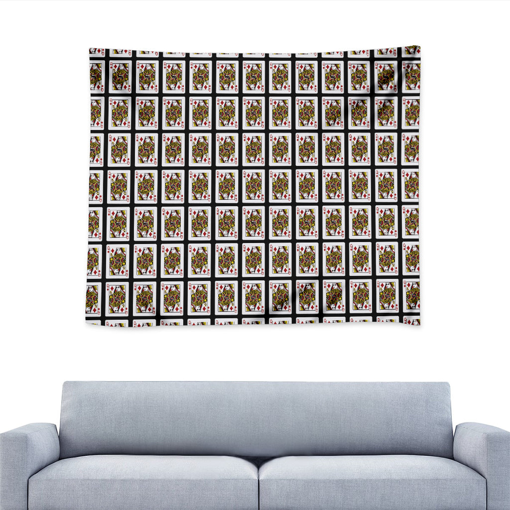 Queen Of Diamonds Playing Card Pattern Print Tapestry